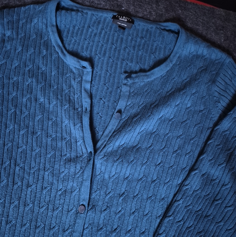 Talbots Teal Textured Cardigan